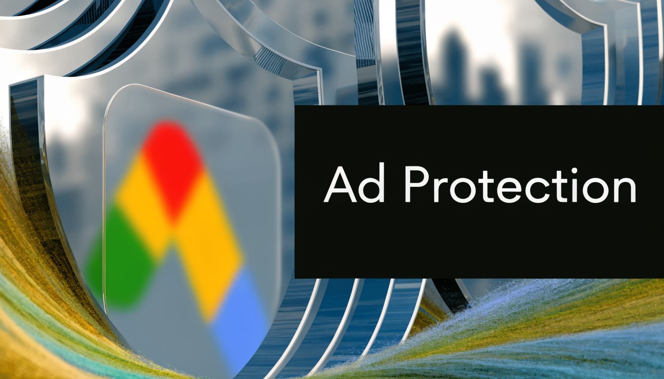 A 3D shield icon with Google Ads branding representing online advertising security and fraud protection services.