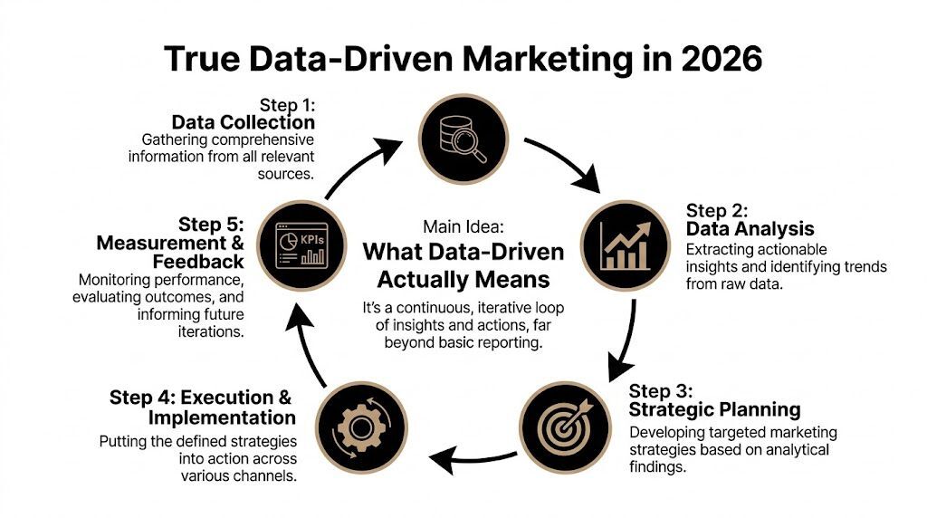 A circular diagram illustrating the five-step iterative process for achieving true data-driven marketing success in 2026.