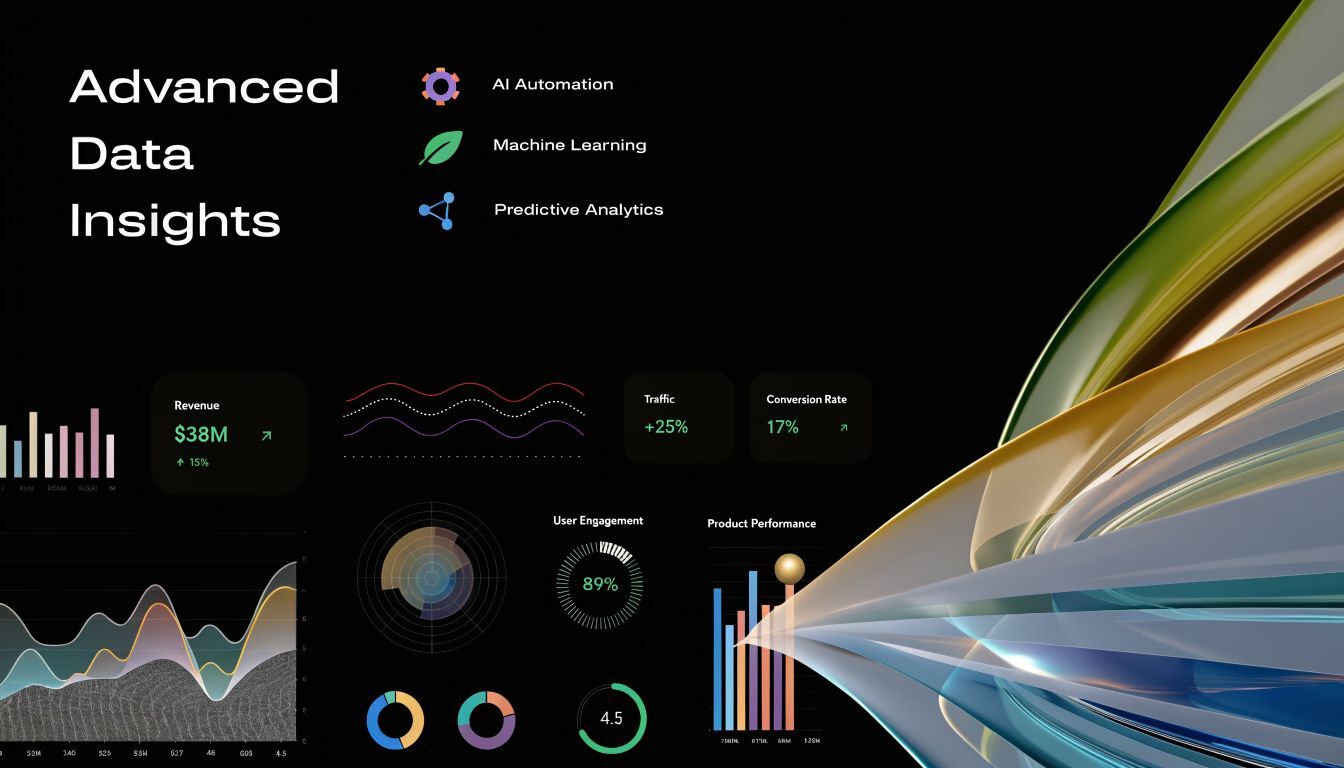 A futuristic digital dashboard displaying advanced data analytics, revenue growth, and key performance metrics on a dark background.