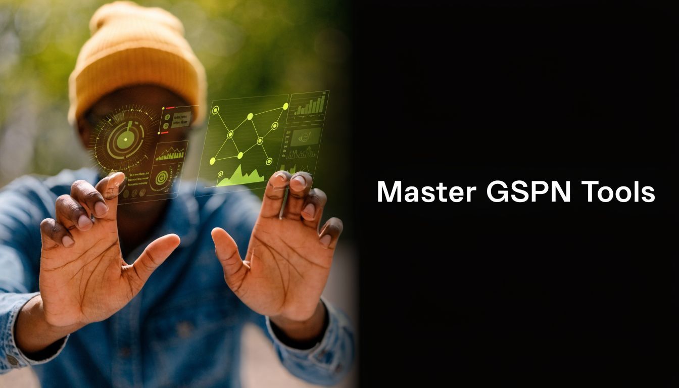 A person in a yellow beanie uses digital data visualization charts projected in front of their hands.