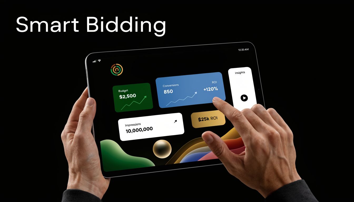 A person holding a tablet displaying a dashboard with data analytics and financial performance metrics.