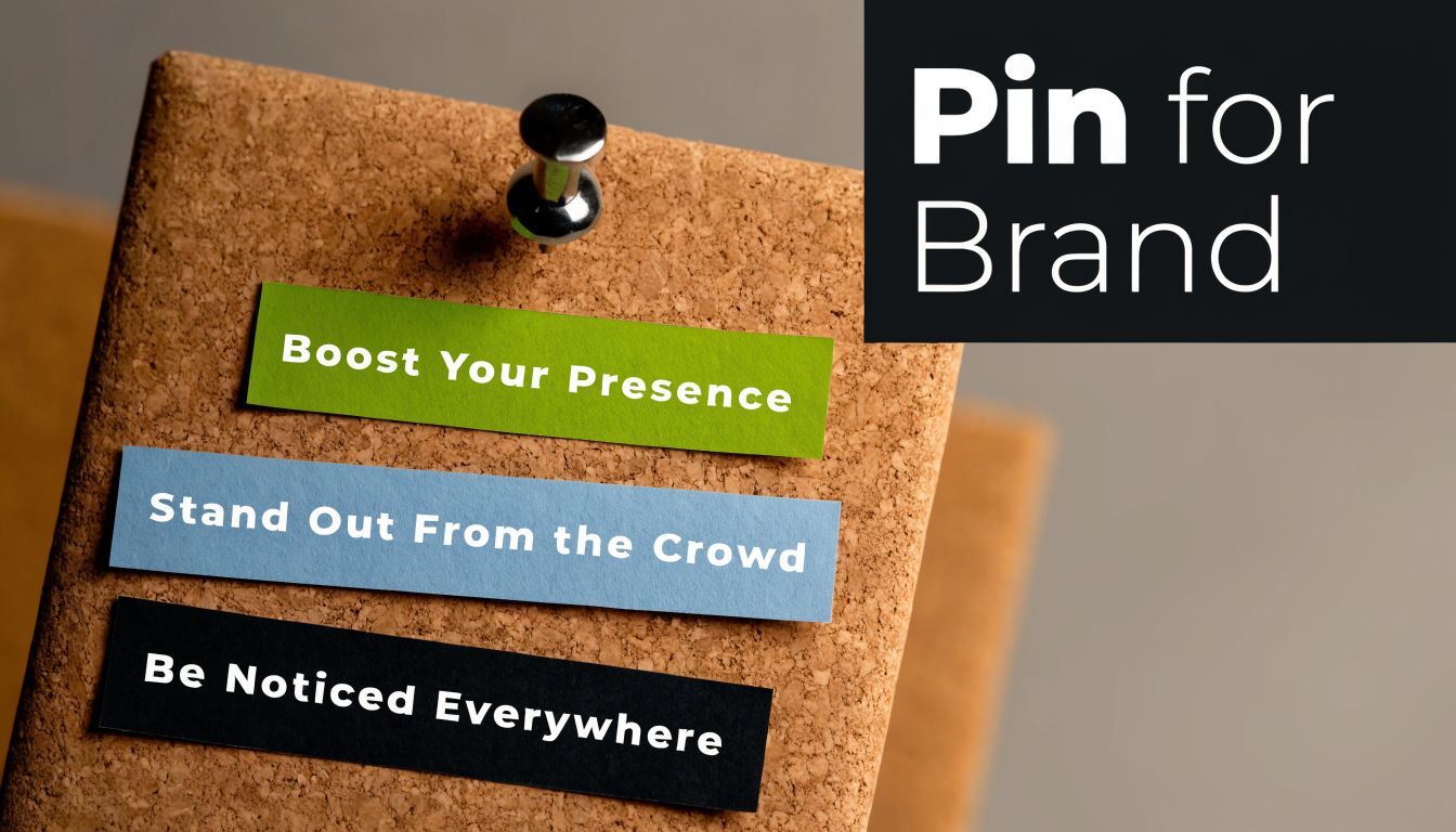 A cork board with three sticky notes displaying tips for brand growth and visibility on social media.